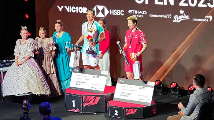 Siegerehrung Herren-Einzel: 1. Jonatan CHRISTIE und 2. SHI Yu Qi